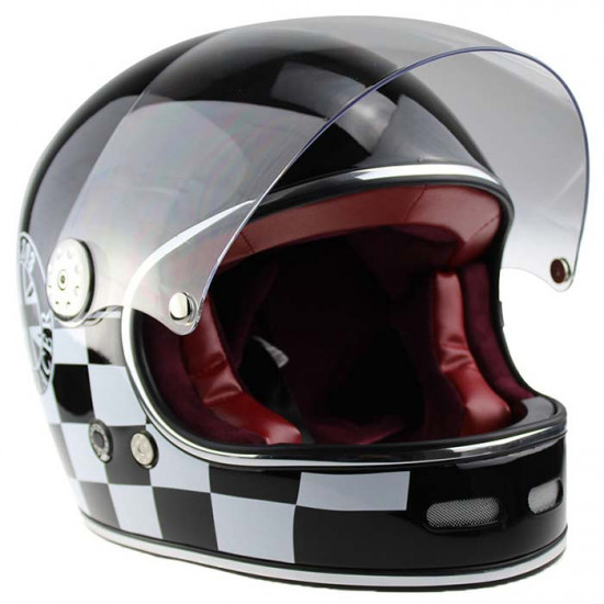 VPR.303 F656 Vintage Retro Cafe Racer Motorcycle Helmet Black Full Face Helmets - SKU A31159NewBlackChequerXS