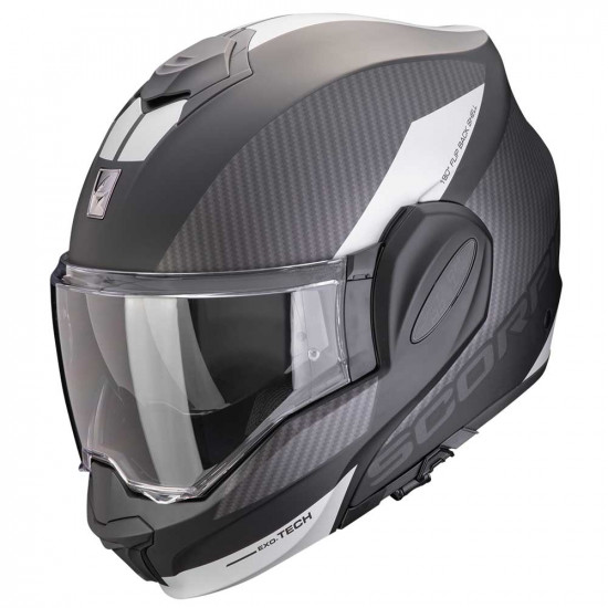 Scorpion Exo-Tech Team Black Silver Helmet £289.95 Flip Front Motorcycle Helmets - SKU 7501184571591XS from RaceLeathers Motorcycle Clothing