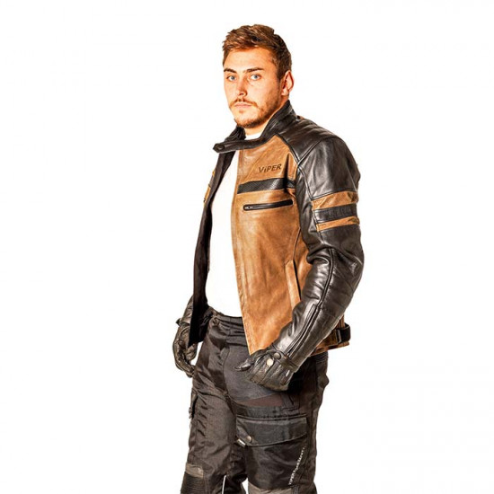 Viper Pier Leather Black Brown Mens Motorcycle Jackets - SKU A364BlackBrownXS36