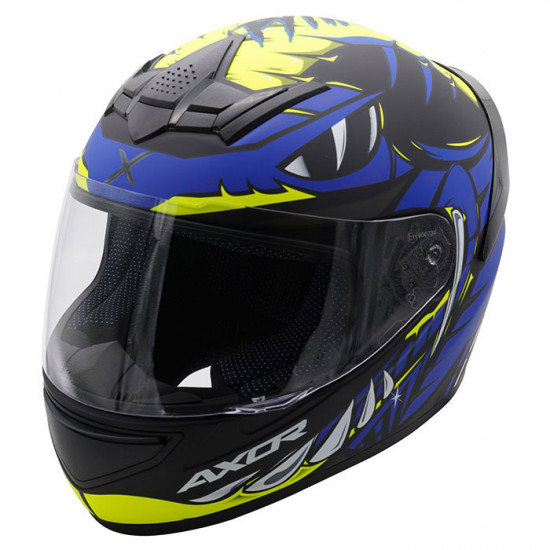 Axor Rage Python Matt Blue Yellow Black Full Face Helmet Full Face Helmets - SKU AXR011L
