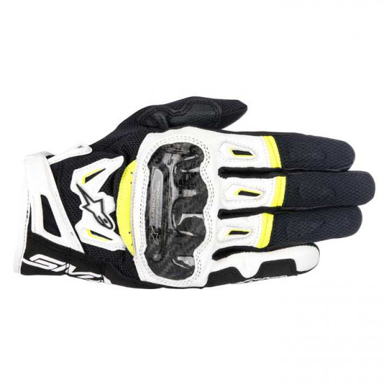 Alpinestars SMX 2 Air Carbon V2 Glove Black White Yellow Fluo Mens Motorcycle Gloves - SKU 3567717125XXL