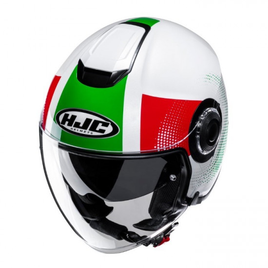 HJC I40N Pyle Green White Red £129.99 Open Face Helmets - SKU I40NPGXS from RaceLeathers Motorcycle Clothing