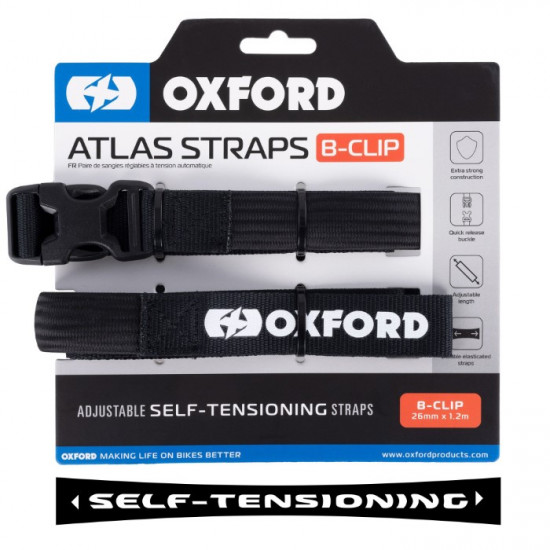 Oxford Atlas B-Clip 26mm x 1.2m Black Straps(Pair)