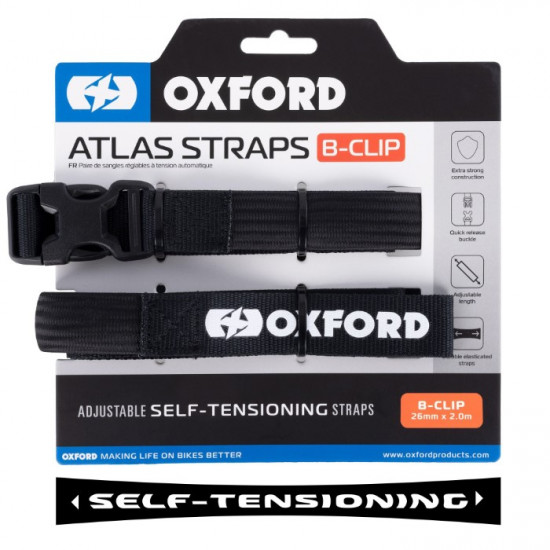 Oxford Atlas B-Clip 26mm x 2.0m Black Straps(Pair)
