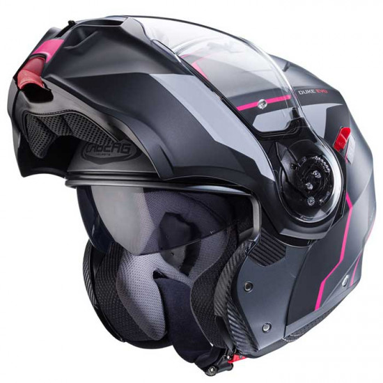 Caberg Duke Evo Move Matt Gun Metal/Black/Fuchsia Flip Front Motorcycle Helmets - SKU 0826038