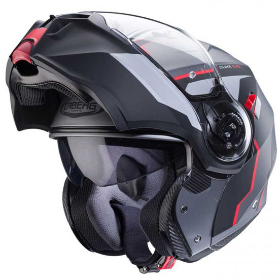 Caberg Duke Evo Move Matt Gun Metal/Black/Red Flip Front Motorcycle Helmets - SKU 0825994