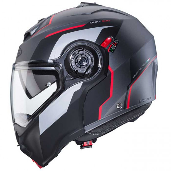 Caberg Duke Evo Move Matt Gun Metal/Black/Red Flip Front Motorcycle Helmets - SKU 0825994