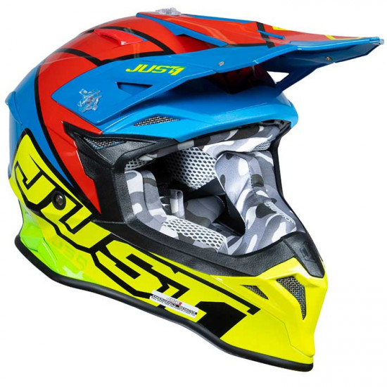 Just1 J39 Thruster Fluo Yellow Red Blue £99.95 Off Road Helmets - SKU JUS604S from RaceLeathers Motorcycle Clothing