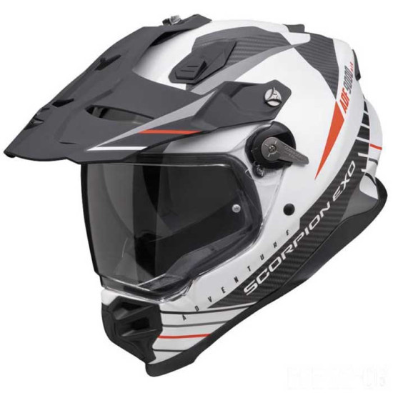 Scorpion ADF-9000 Feat Wht/Blk/Red £329.95 Full Face Helmets - SKU 7501844722921XS from RaceLeathers Motorcycle Clothing