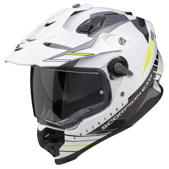 Scorpion ADF-9000 Feat Wht/Blk/Yellow £329.95 Full Face Helmets - SKU 7501844723461XS from RaceLeathers Motorcycle Clothing