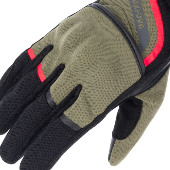 Oxford Dakar 1.0 Mens Gloves Green Red £39.99 Mens Motorcycle Gloves - SKU GM2211042XL from RaceLeathers Motorcycle Clothing