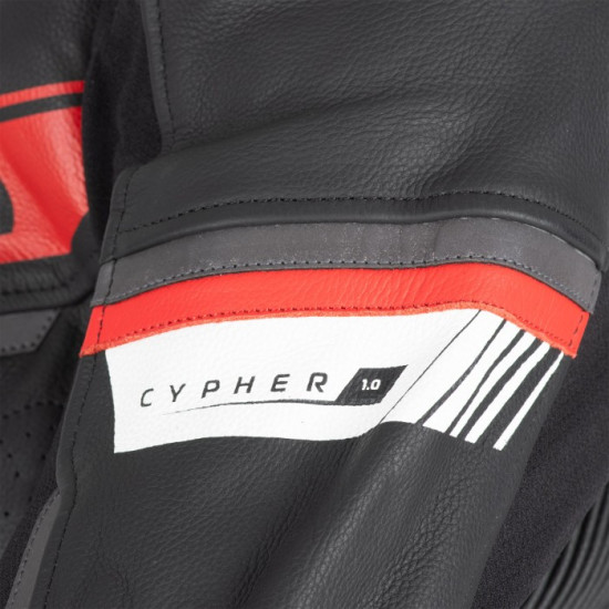Oxford Cypher 1.0 Leather Mens Jacket Black White Red £249.99 Mens Motorcycle Jackets - SKU LM2333022XL from RaceLeathers Motorcycle Clothing