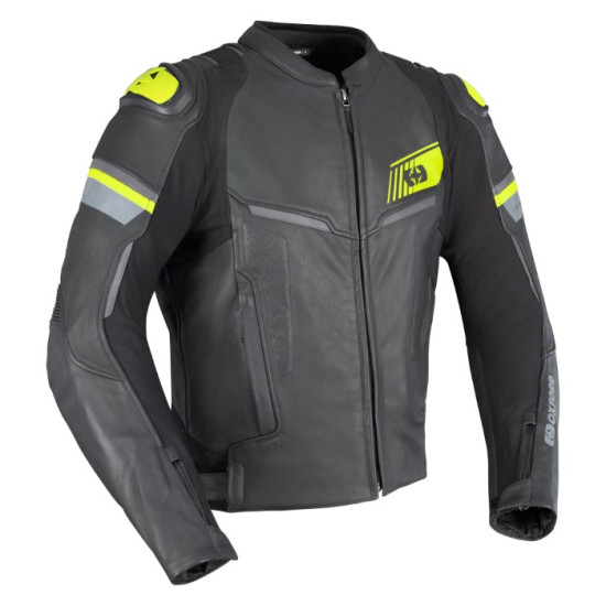 Oxford Cypher 1.0 Leather Mens Jacket Black Fluo Yellow