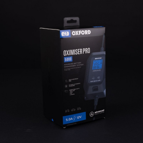 Oxford Oxmiser Pro 5000 Motorcycle Battery Charger AGM LiFePO4 Lithium UK Plug £119.99 Battery Chargers - SKU EL204 from RaceLeathers Motorcycle Clothing