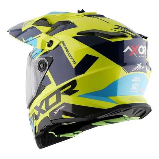 Axor X-Cross Neon Yellow Blue £139.99 Full Face Helmets - SKU AXR016S from RaceLeathers Motorcycle Clothing