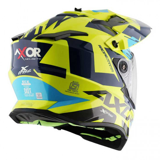Axor X-Cross Neon Yellow Blue £139.99 Full Face Helmets - SKU AXR016S from RaceLeathers Motorcycle Clothing