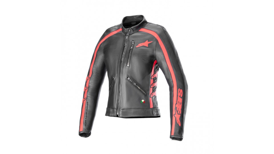 Alpinestars Stella Dyno Leather Jacket Black Haute Red