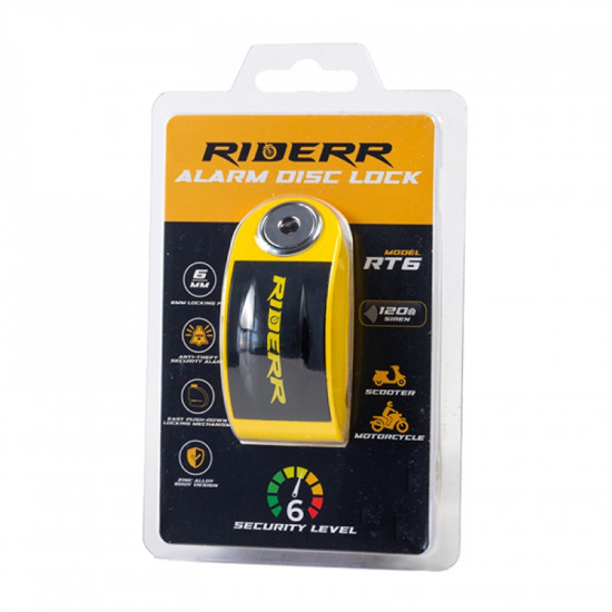 RiderR RT6 Alarm Disc Lock Yellow £44.99 Security - SKU 950/RR306 from RaceLeathers Motorcycle Clothing