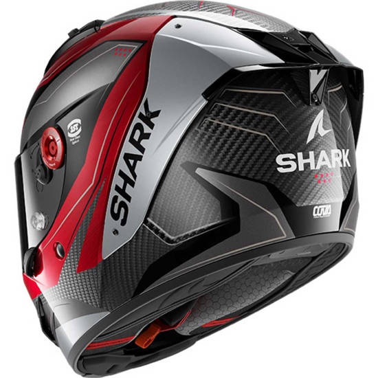 Shark Aeron Mekarium DRS Carbon Red Silver £759.99 Full Face Helmets - SKU 200/HE0113E/DRS1 from RaceLeathers Motorcycle Clothing