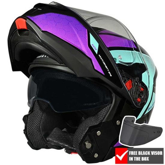 SMK Gullwing V2 Sonic Black Purple Teal £109.99 Flip Front Motorcycle Helmets - SKU 751/100010748301 from RaceLeathers Motorcycle Clothing