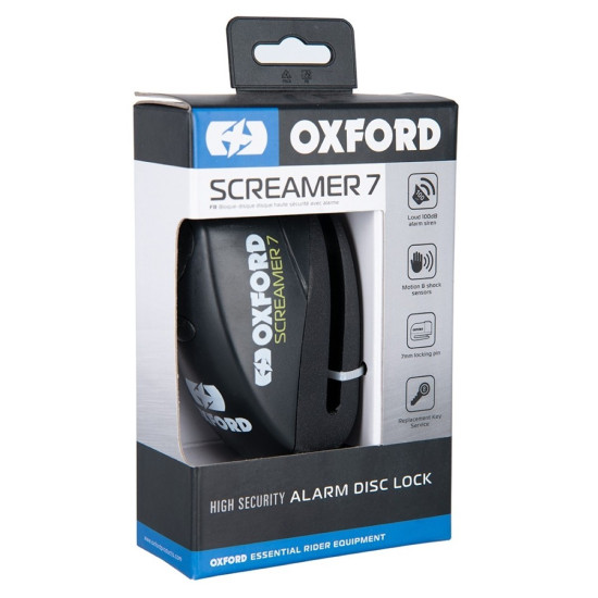 Oxford Screamer7 Alarm Disc Lock Black/Black £49.99 Security - SKU LK289 from RaceLeathers Motorcycle Clothing