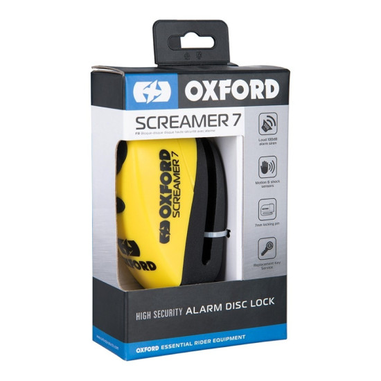 Oxford Screamer7 Alarm Disc Lock Yellow/black £49.99 Security - SKU LK290 from RaceLeathers Motorcycle Clothing