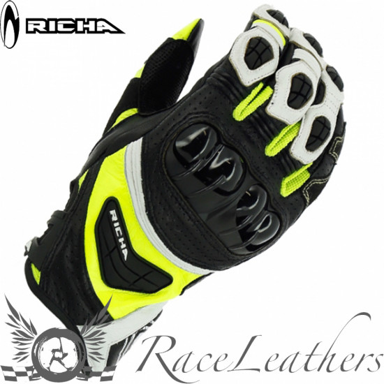 Richa Stealth Black White Yellow Mens Motorcycle Gloves - SKU 081/STLTH/BY/02
