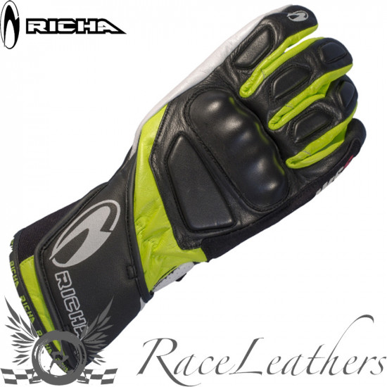 Richa WSS Black White Yellow Mens Motorcycle Gloves - SKU 081/WSS/BY/02