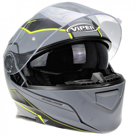Viper RSV171 BL+ 3.0 Zone Matt Grey Yellow Flip Front Motorcycle Helmets - SKU A175ZoneMattGreyYellowXS